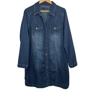 GG Jeans Long Sleeve Full Snap Closure 2 Pocket Collared V-Neck Denim Dress XL